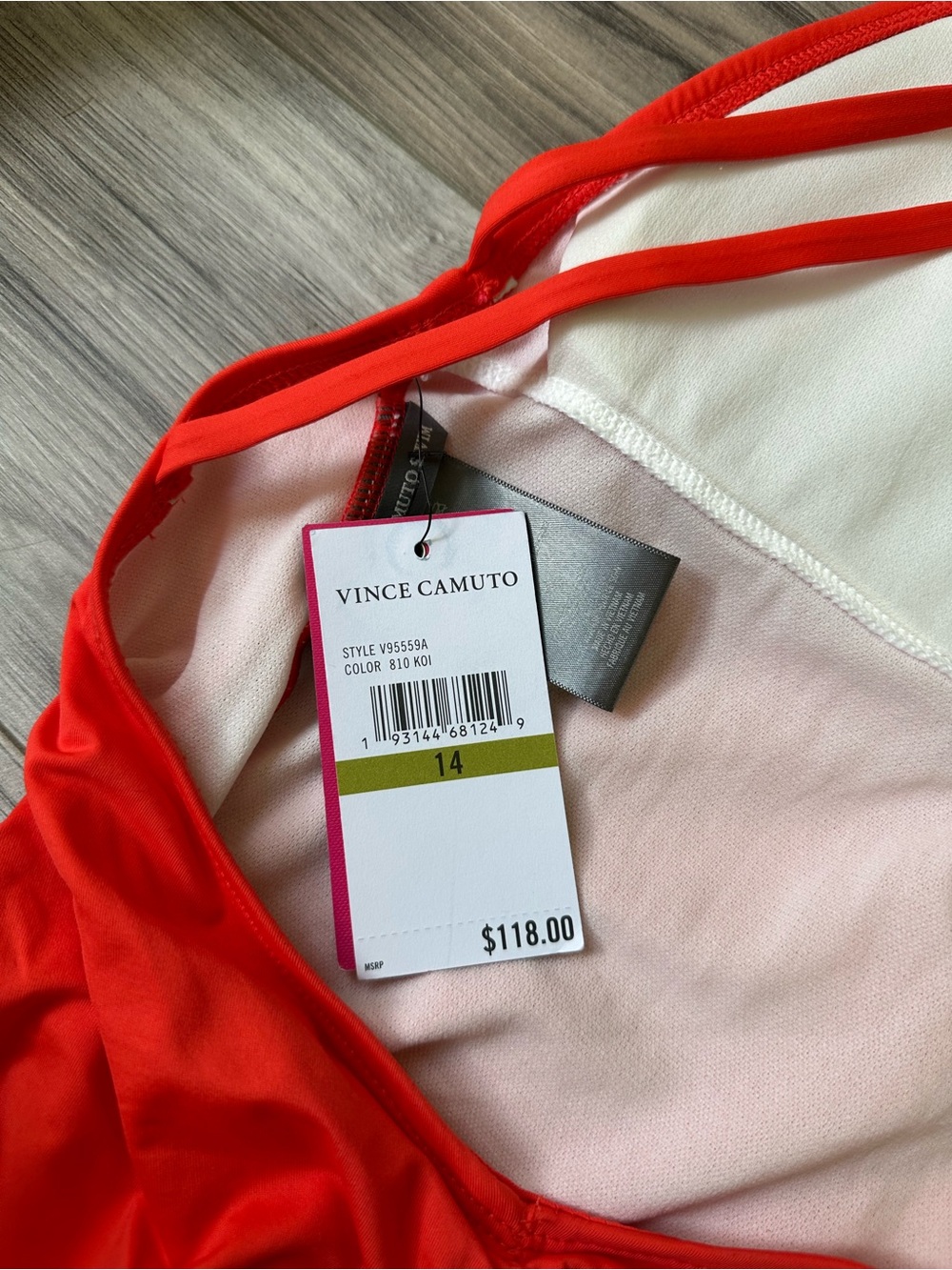 NWT Vince Camuto One-Piece Plunge Neck Swimsuit with Scrunch Bootie Koi Size 14 - Picture 10 of 11